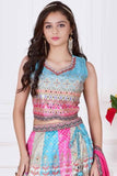 Multicolor Mirror Work And Printed Lehenga Choli Set For Girls