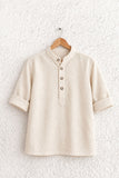 Fawn Geometric Thread Embroidered Pure Linen Kurta
