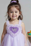 Stylish Lilac Frock With Ruffled Heart Embellished For Girls