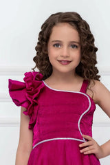 Rani Pink One-Shoulder Party Wear Gown For Girls