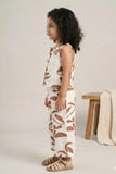 Girls White And Brown Floral Printed Co-Ord Set with Sleeveless Bow Strap Top And Flared Pants