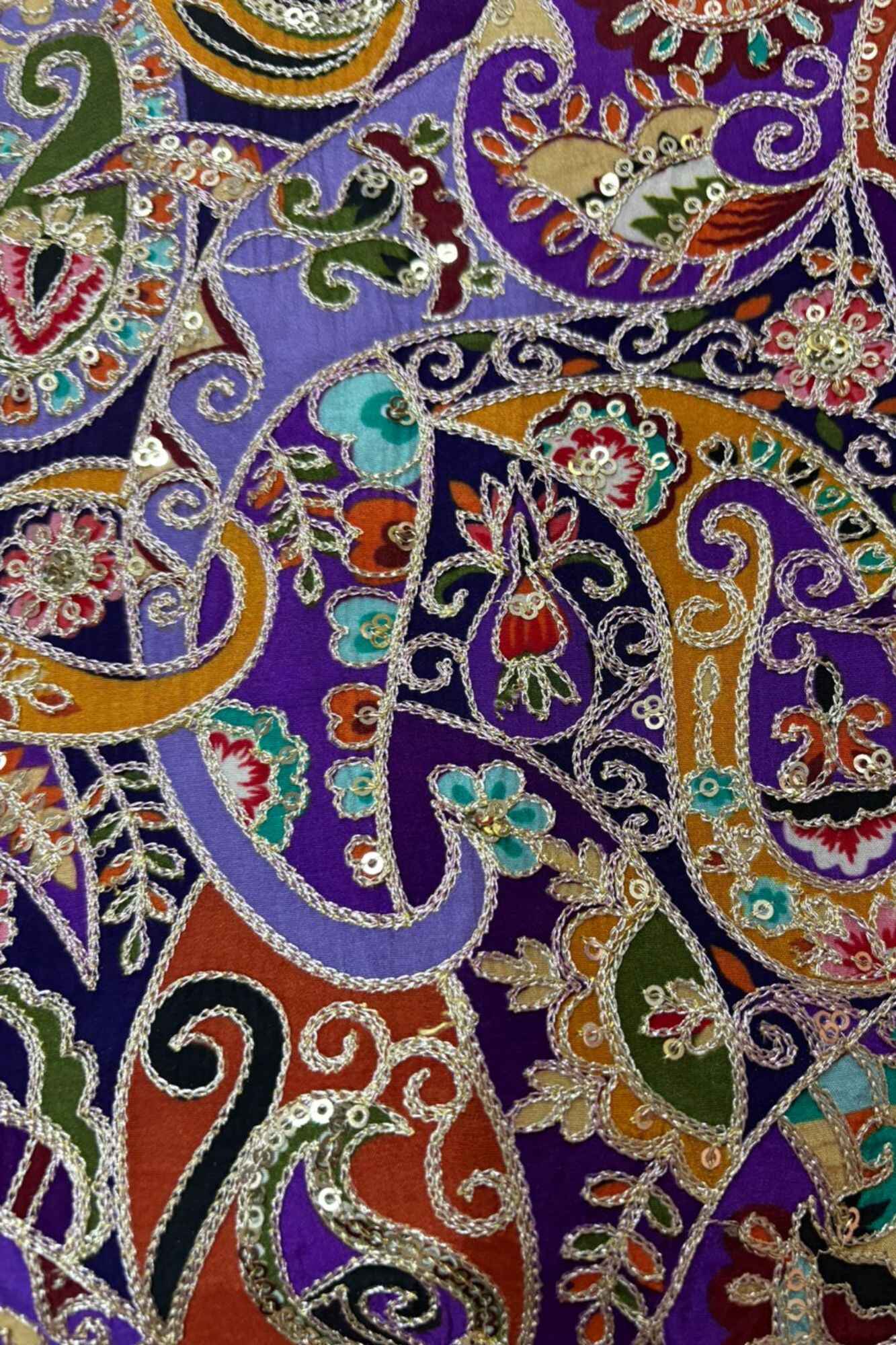 Purple Palazzo Set with Multicolor Paisley Embroidered Top For Girls