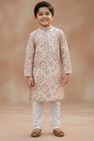 Boys Ivory Printed Kurta Set with White Pajama