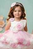 Girls White & Pink Ruffle High-Low Party Dress