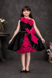 Black & Fuchsia Floral Party Wear Frock with Statement Bow