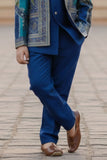 Blue Premium Brocade Indo Western Suit Set For Boys