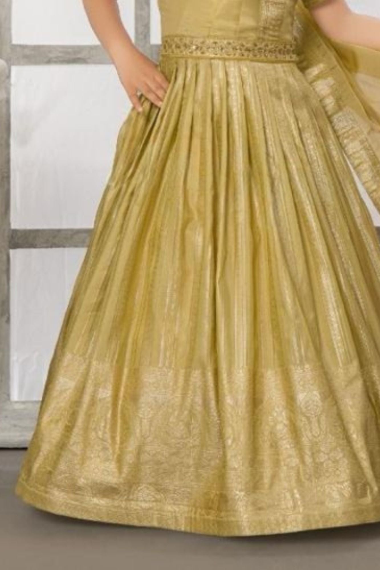 Gold Silk Ethnic gown with Zari Border For Girls