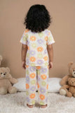 White Multicolor Floral Print Night Suit Set For Girls