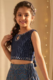 Navy Blue Printed Lehenga Choli for Girls