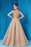 Girls Grey And Champagne Gold Embellished Palazzo Set With Dupatta