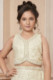 Cream Pearl Embellished  Lehenga Choli For Girls