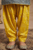 Grey And Yellow Seqiuns Embroidered Patiala Set with Dupatta For Girls