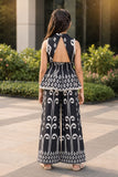 Black And White Printed Sleeveless Co-Ord Set with Wide-Leg Pants for Girls