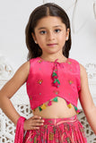 Girls Rani Pink Floral Printed Lehenga Choli With Dupatta