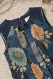 Girls Blue Floral Printed Dress With Lace Panels and Pleats