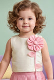 Girls Cream and Pink Floral Applique Top with Shorts Co Ord Set