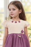 Purple Floral And Bow Embellished Casual Dress For Girls