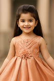 Copper Shimmer Embellished Party Wear Frock with Layered Skirt For Girls
