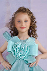 Sea Green Floral Embellished Party Wear Frock For Girls