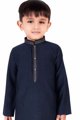 Stylish Navy Blue Cotton Kurta Set For Boys