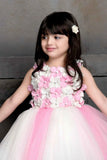Pink Double Shaded Frock Embellished With 3D Flowers For Girls