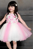Pink Double Shaded Frock Embellished With 3D Flowers For Girls