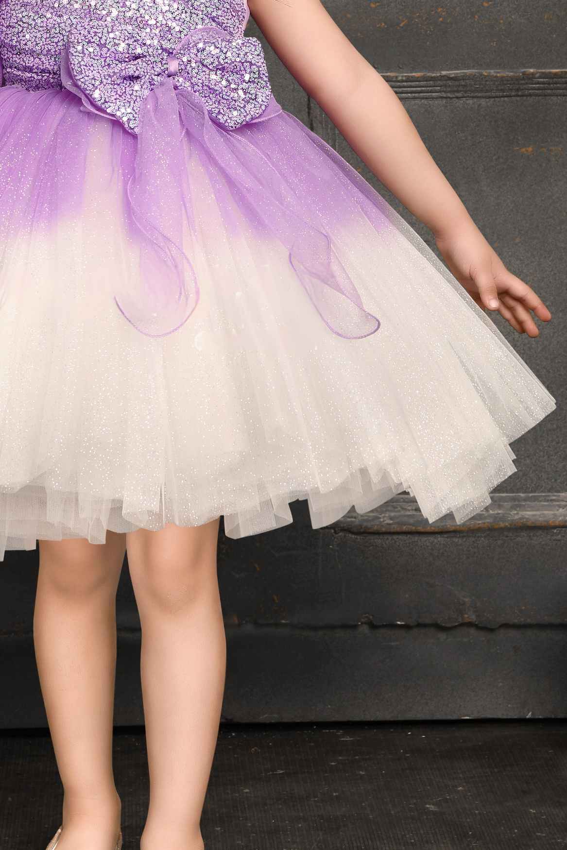 Shimmer Lavender Double Shaded Party Wear Frock For Girls