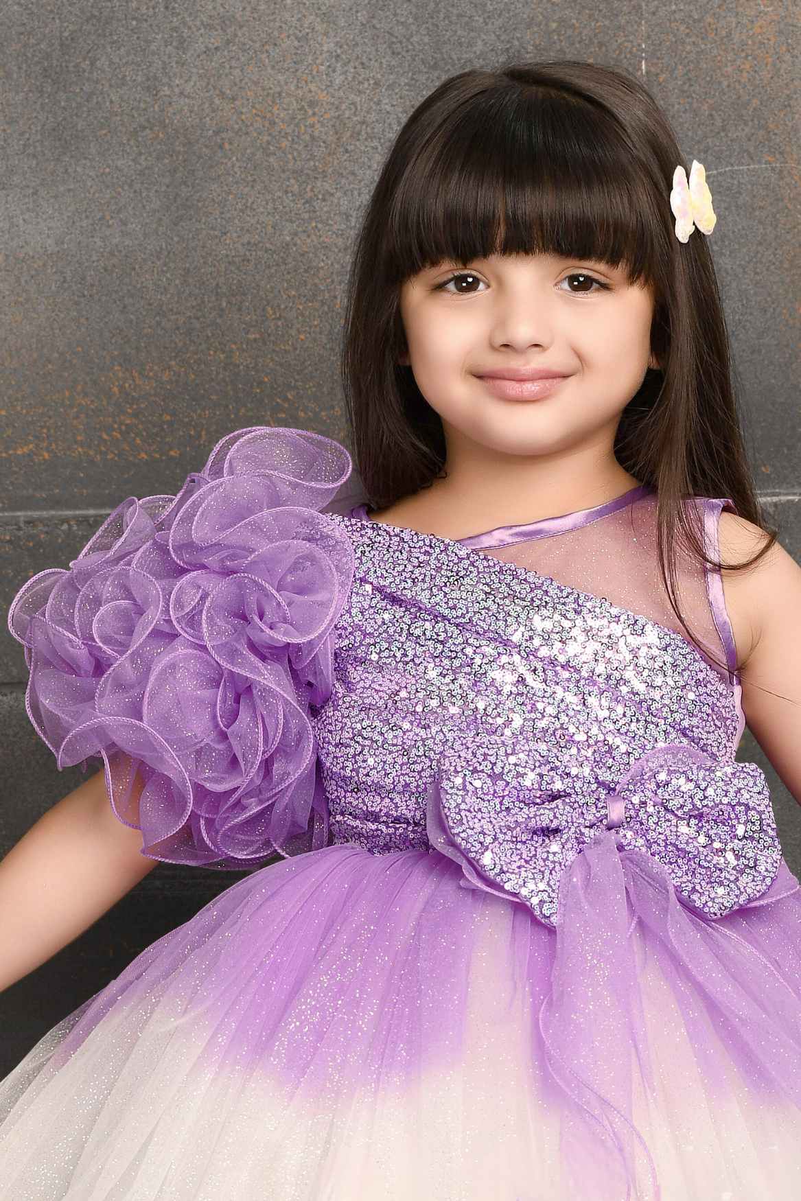 Shimmer Lavender Double Shaded Party Wear Frock For Girls