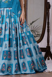 Blue Printed And Embroidered Lehenga Choli Set For Girls