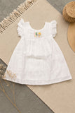 Adorable Girls White Lace Detail A-Line Dress with Ruffle Sleeves