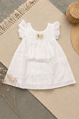 Adorable Girls White Lace Detail A-Line Dress with Ruffle Sleeves