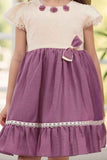 Purple Floral And Bow Embellished Casual Dress For Girls