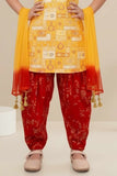 Yellow Kurti With Red Patiala Suit Set For Girls