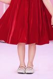 Red 3D Floral Applique Party Wear Frock for Girls