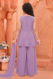 Lilac Multi-Thread Embroidered Palazzo Set for Girls
