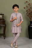 Onion Pink Embroidered Kurta Pajama Set with Ethnic Jacket for Boys