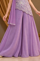 Girls Lavender Sequin Embroidered Asymmetric Palazzo Set With Dupatta