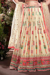 Cream Printed Sequin And Embroidered Lehenga Choli For Girls