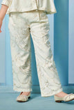 Cream Co ord Set with Floral Embroidery and Peplum Top  For Girls