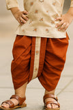 Cream and Rust Orange Printed Kurta with Dhoti Set For Boys