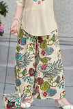 Cream Floral Printed Palazzo Set With Embroidered Kurta And Matching Bag For Girls