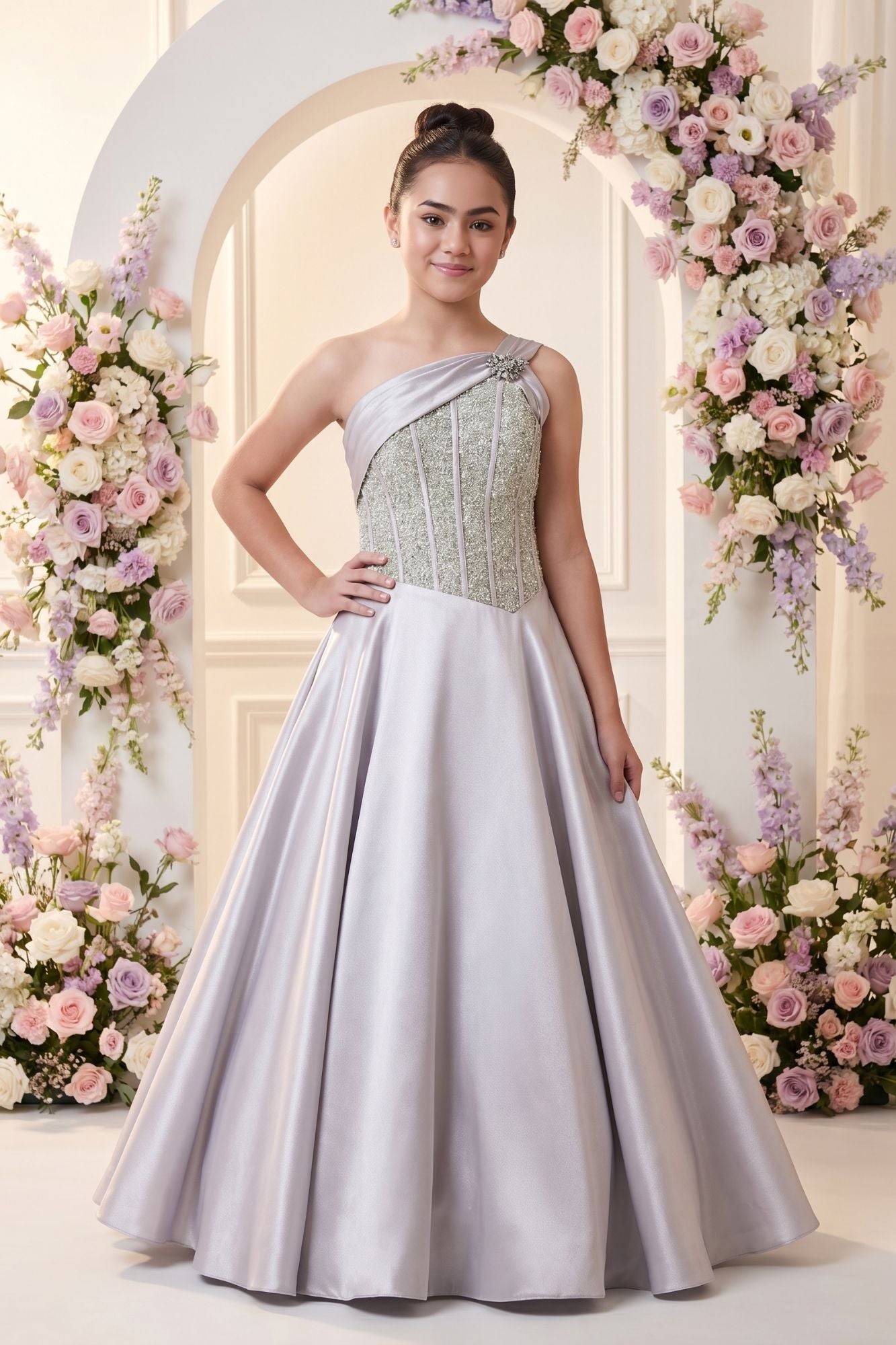 Lavender Sequin Embellished Gown For Girls