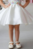 White Floral Embroidered Puff Sleeve Party Frock For Girls