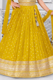 Girls Heavy Sequin Embroidered Mustard Yellow Lehenga Choli Set With Dupatta