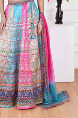 Multicolor Mirror Work And Printed Lehenga Choli Set For Girls