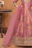 Pink Printed And Embroidered Gown For Girls