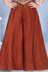 Girls Rust Orange Embroidered Palazzo Set With Dupatta