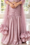 Pastel Pink Sequin Embellished Mermaid Lehenga Set For Girls