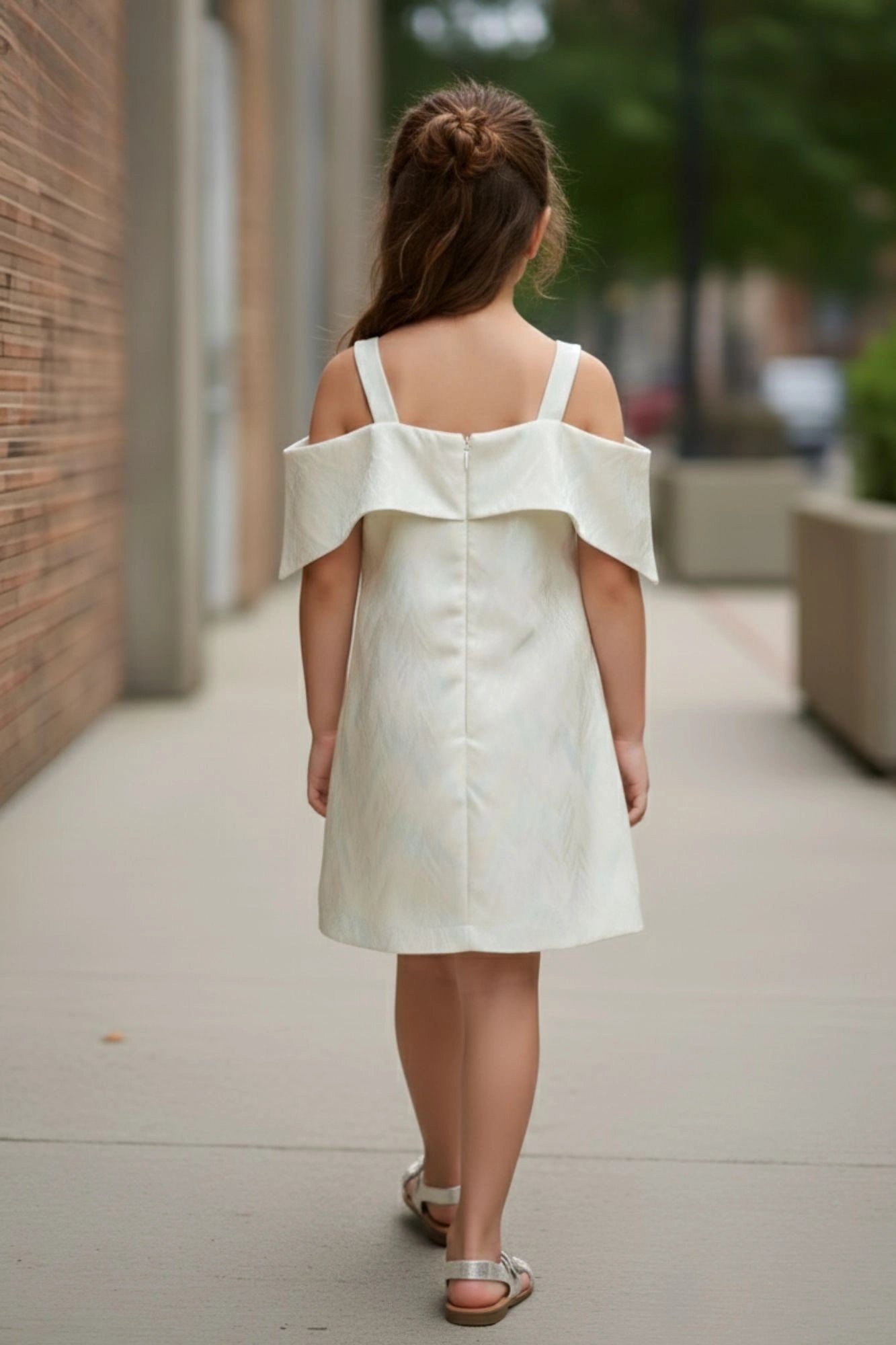 Ivory Off-Shoulder Bow Party Dress For Girls