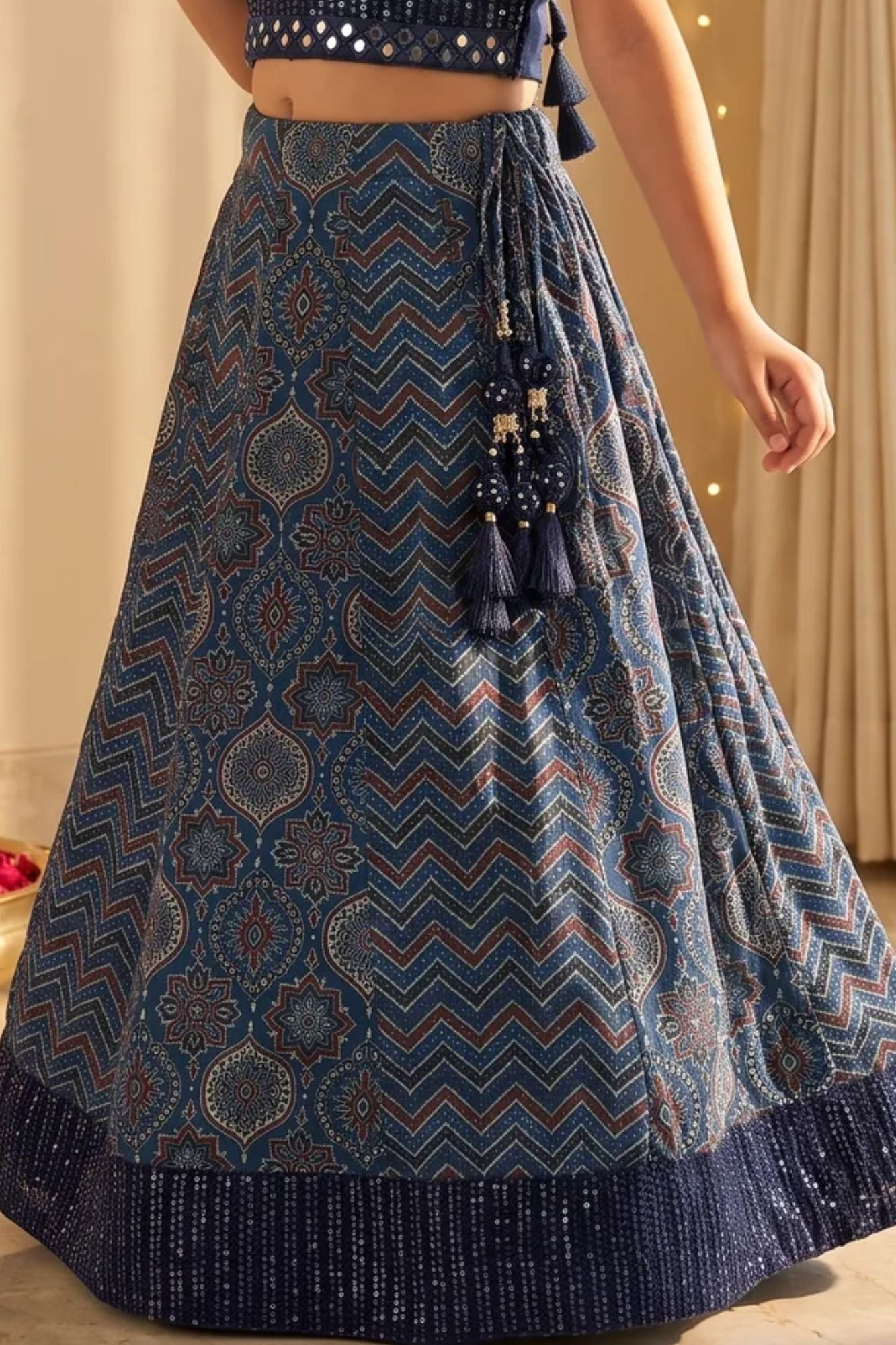 Navy Blue Printed Lehenga Choli for Girls